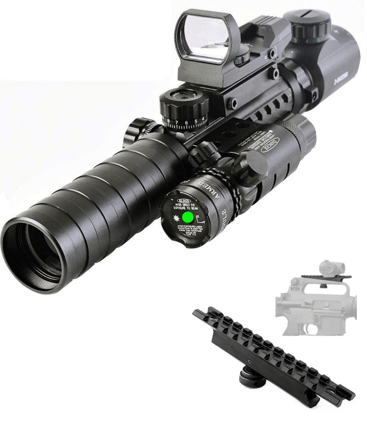 FishBone Hunting Scope Red Green Dot Illuminated fitzztyl co. Combo with Rail Mount 