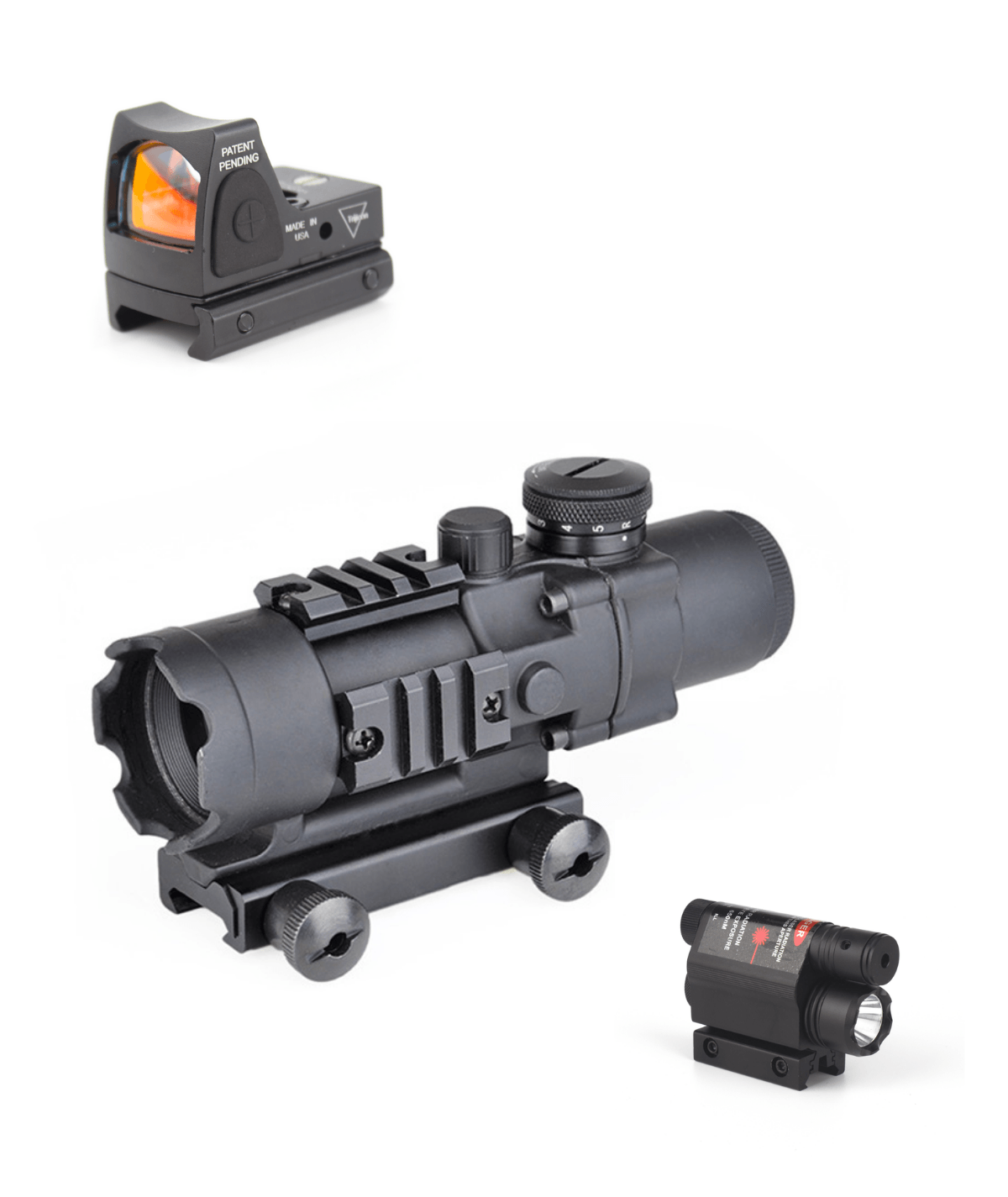 Aim-O 4x32 Illumination Tactical Compact Scope Optical Laser Sight fitzztyl co. Scope+Red dot+flashlight w/ laser 